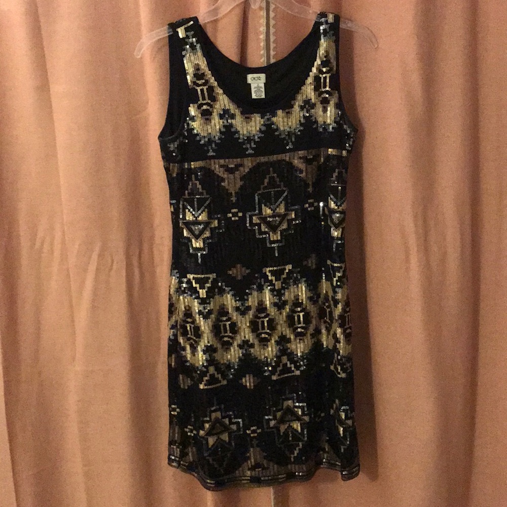 Black sequin cache dress